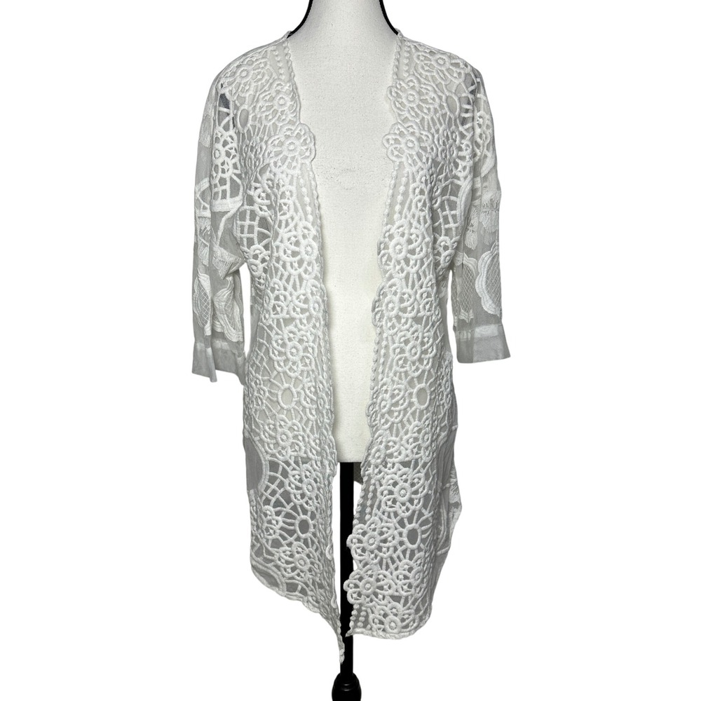XCVI‎ Lace Overlay Kimono Cardigan Cover Up Sheer Womens Small Resort Festival